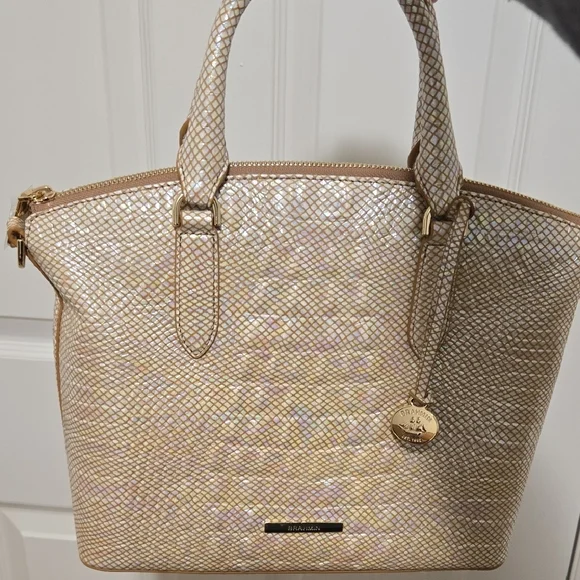 NEW Brahmin Duxbury Satchel in Tiramisu...a shimmering cream/gold leather - Picture 1 of 16